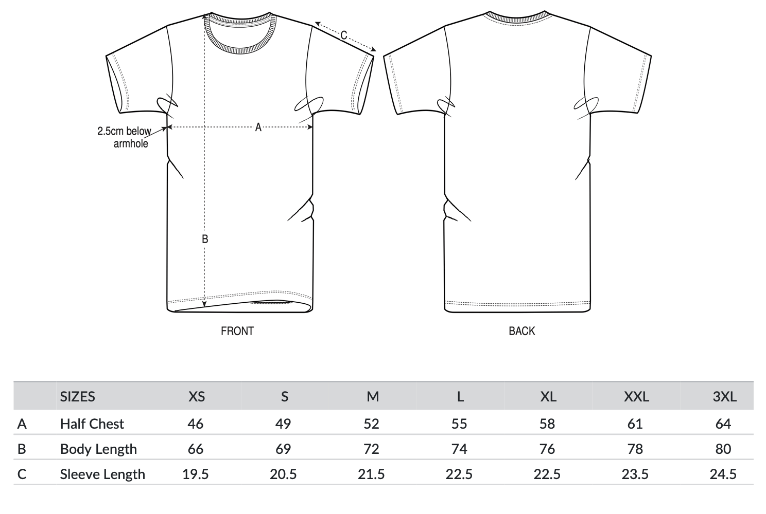 Stanley/Stella Sizechart
