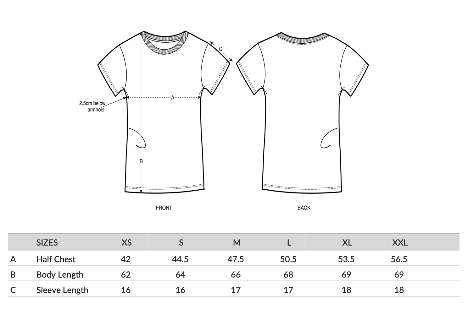 Stanley/Stella Sizechart