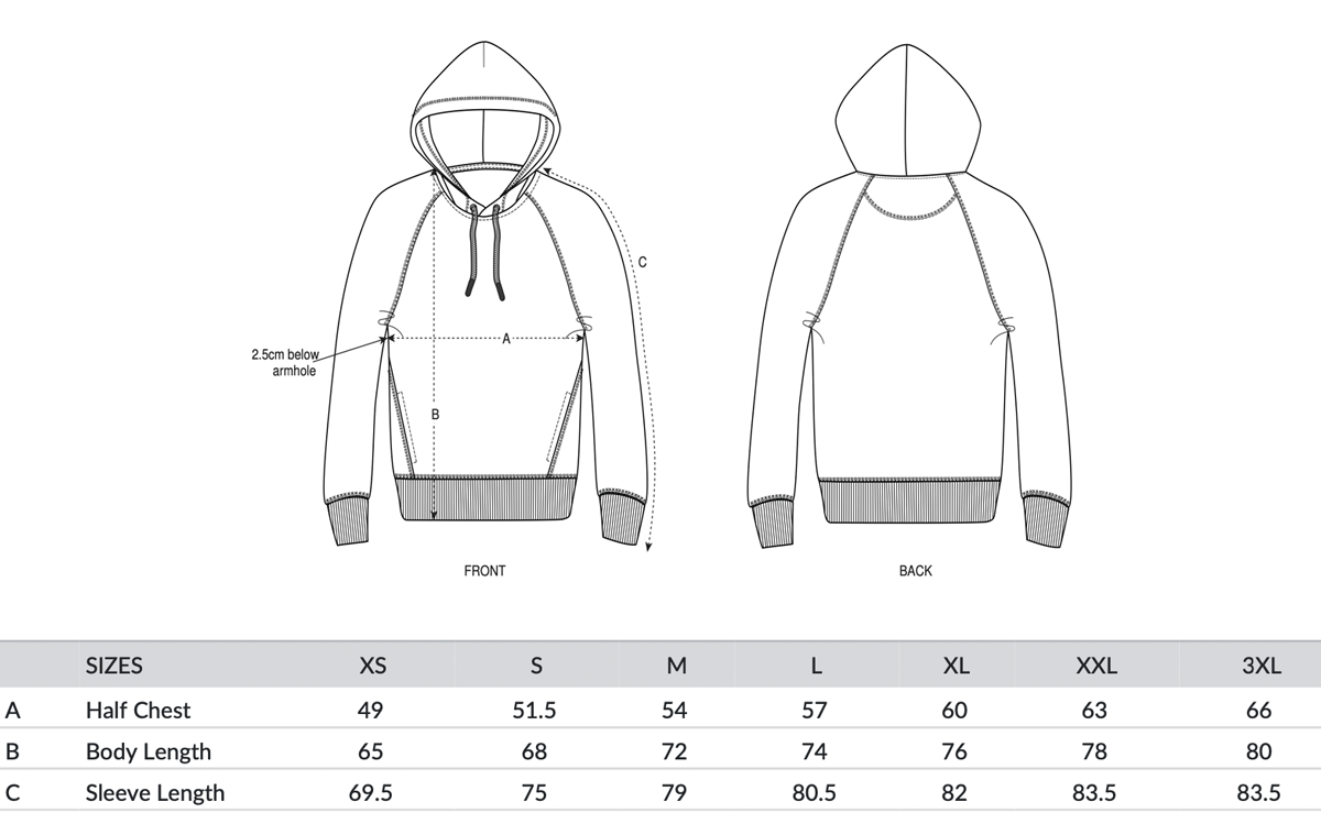 Stanley/Stella Sider Sizechart